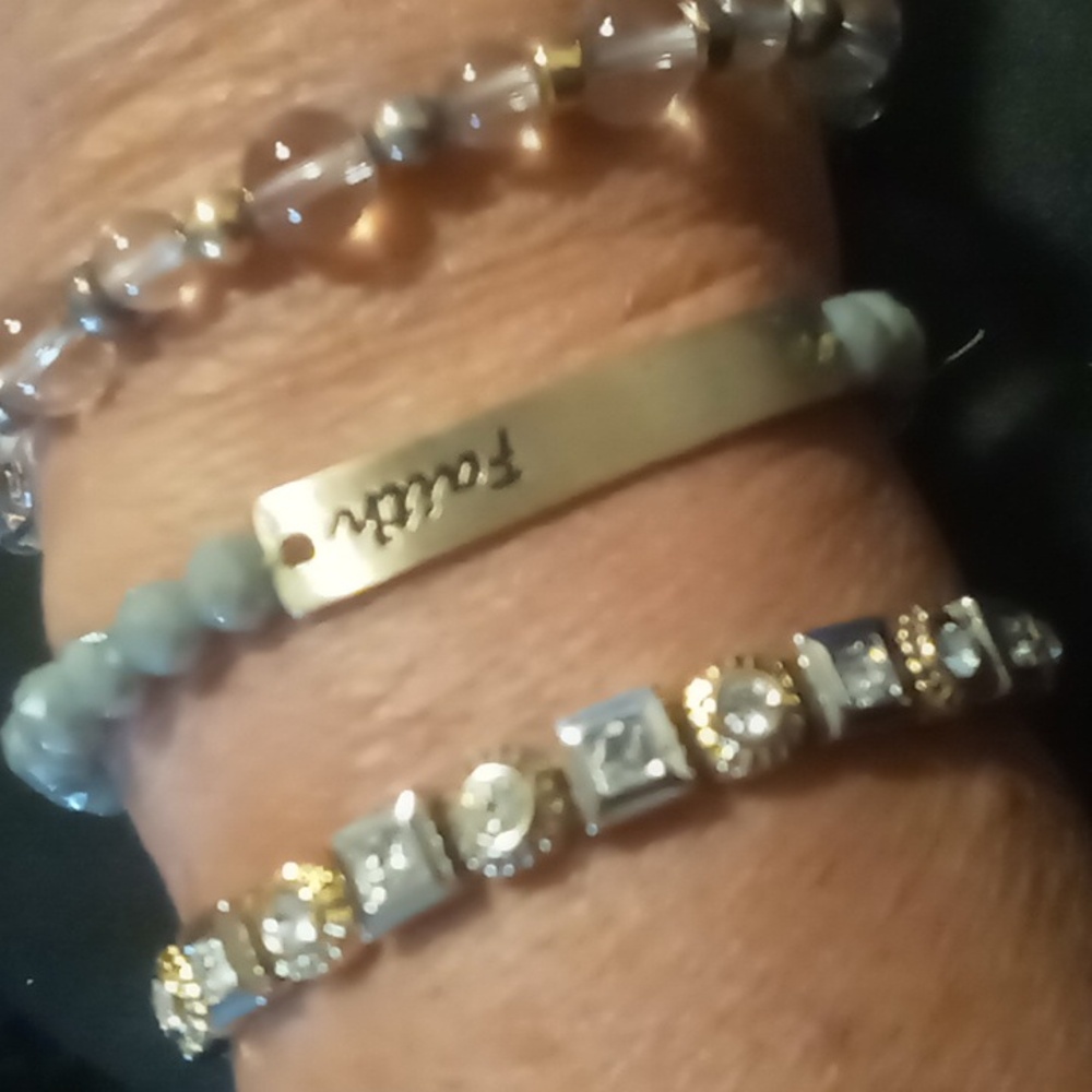 Elegant Gold, Silver & Crystal Faith Bracelet Set. Sz 7.5